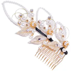 髪飾り コーム かんざし 簪 振袖 成人式 ヘッドドレス キラキラ 揺れる 髪留め パール 金 日本製 ウエディング 着物 和装 洋装 袴 黒留 訪問着 結婚式 パーティ フォーマル 金 14710 t880　Si