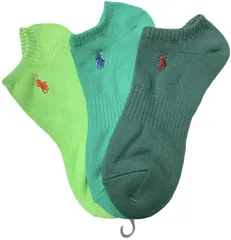 未使用 ポロ ラルフローレン ソックス メンズ 25-27ｃｍ 靴下 3足セット 足底パイル アーチサポート ワンポイント刺繍 ショート丈 グリーン系 グリーン 緑　スニーカーソックス ナイガイ 紳士用 POLO RALPH LAUREN ポニー カジュアル