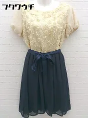 ◇ SOUP スープ バックジップ ウエストリボン レース 半袖 膝丈 ワンピース サイズ11 ベージュ ネイビー レディース 【中古】 【1002800540266】のサムネイル