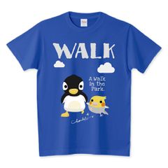 WALK ジェンツーペンギンとオカメインコのお散歩 ブルー Ｔシャツ 半袖