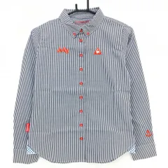 【新品】ルコックゴルフ 長袖シャツ 白×ネイビー系 ストライプ ボタンダウン ロゴレッド レディース M ゴルフウェア le coq sportif