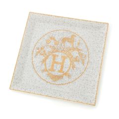 エルメス MOSAIQUE Au24 モザイク スクエア プレート 骨董品 皿 食器 ホワイト ゴールド 23cm【中古】