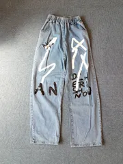 SHEIN  デニム　プリント柄　ウエストゴム　ジーンズ　パンツ