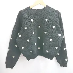 ◇ ⊇ prose verse プロズヴェール ハート刺繍入り ニット 長袖 トップス サイズF ブラック レディース E  【1412090065170】