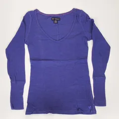 AMERICANEAGLE アメリカンイーグル USED ロンＴ 長袖 Tシャツ トップス カットソー 薄手Tシャツ ユーズド 袖リブ Vネック ステッチ ブルー パープル ロングTシャツ 無地 レイヤード カジュアル スリム ルームウェア シンプル