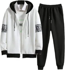 [エンプティオ] 前開き ジャージ 上下セット 上下 ボトムス フルジップ チャック スポーツウェア 部屋着 スウェット ファスナー パンツ ランニング ズボン セットアップ 長袖 ルームウェア トップス トレーニング 細身 メ [ホワイト/ブラック] [M]