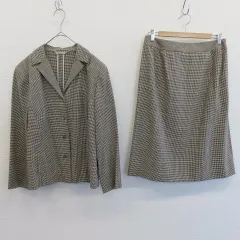 アクアスキュータム Aquascutum ヴィンテージ スカートスーツ ジャケット ロゴボタン チェック x842916iのサムネイル