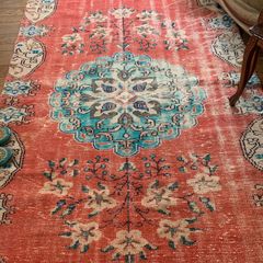 上品落ち着きレッド45×95額縁薔薇メダリオン　フラワー　トルコヴィンテージラグ 楽天市場】トルコ 手織り絨毯 189×99cmコンヤ地方のフラワー