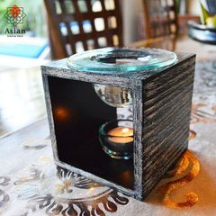 アロマポット おしゃれ 木製 ガラス アロマ キャンドル 高級 アロマバーナー 芳香器 アジアン バリ アジアン雑貨 バリ雑貨  (4)