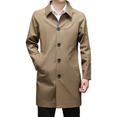 Size:M_Color:カーキ [Hisokamoro] トレンチコート メンズ コート ロングジャケット ビジネス カジュアル ビジネスコート 紳士服 防風 無地 秋 冬 春 ベージュ LL1129-2020KHAKI-M