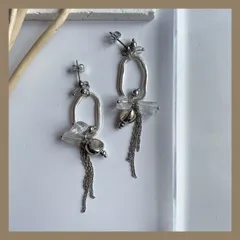 モード♡【304ステンレス 24KGP ポスト】 マット シルバー ゴールド チェーン 天然石 クリスタル クォーツ ピアス クリア ビーズ モード ハンドメイドピアス アレルギー対応 【イヤリング変更可能】