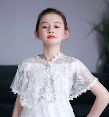 ボレロ キッズ 子供 ケープ ショール レース 発表会 刺繍 花柄 子供服 演奏会 入園式 卒園式 入学式 結婚式 パーティー 女の子 薄手 シンプル きれいめ フォーマル アウター おしゃれ かわいい 上品 alonia03のサムネイル