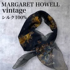 MARGARET HOWELL ビンテージ シルクスカーフ 日本製 正方形 大判 花柄 ネイビー レディース オーガーンジー ストール ボレロ ショール