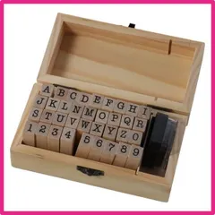 36個の木製スタンプ アルファベットと数字のスタンプ スクラップブック用品 木製ボックス付き アートや工芸品 DIY、カード作り用