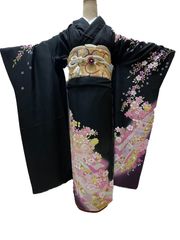振袖　絹　未仕立て　【250130-6】正絹　ふりそで　仮絵羽　教材用にも最適　在庫処分