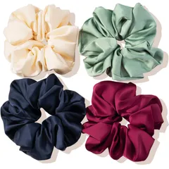 Lolalet ビッグシュシュ 女性用 6.3インチ ラージ サテン シュシュ ジャンボヘアシュ 特大伸縮ヘアタイ 特大シュシュ ジャイアントヘアバンド カーリー 太い髪用 4個パック、スタイルC