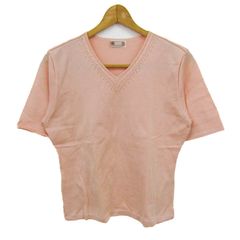 ダックス ニット トップス 半袖 Vネック サマーセーター 日本製 レディース Mサイズ ピンク DAKS 【中古】