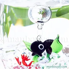 浮き玉 ガラス細工 金魚 ミニチュア インテリア 雑貨 フロート 浮き球 黒金魚 フォーカート