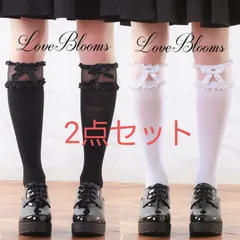 【送料無料】お色の組み合わせを選べる 2点セット リボン シースルー フリル ハイソックス 黒 白 ブラック ホワイト レディース 靴下 量産型 地雷系 ゆめかわいい 姫系 ゴスロリ ロリータ 厚底 厚底シューズ