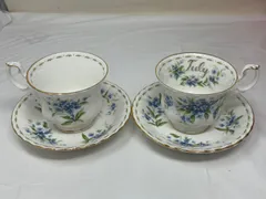 ◆Royal Albert ロイヤルアルバート ティーカップ＆ソーサー 勿忘草 2客セット 食器 中古◆18107