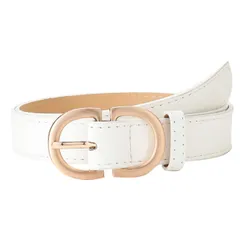 ホワイト [ホワイトファング] ベルト ダルメシアン ピンベルト ゴールド バックル おしゃれ 合皮 ヒョウ柄 レディース BT331(ホワイト)