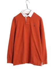 【お得なクーポン配布中!】 ポロ ラルフローレン 長袖 ラガー シャツ メンズ L / 古着 ラグビーシャツ 長袖シャツ ワンポイント ヘビーウェイト カジュアル テラコッタ