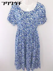 ◇ Kastane カスタネ 花柄 ウエストゴム 五分袖 膝下丈 ワンピース サイズF ホワイト ブルー レディース  【中古】 【1111100009172】