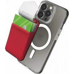 iPhoneカードケース、蓋付きマグネット携帯カードホルダー レッド