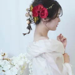 赤色胡蝶蘭 コチョウラン　金箔付き◆成人式、結婚式、和装髪飾り　振袖や白無垢、前撮り、水引き、造花髪飾り