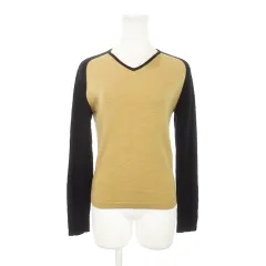 ジョンスメドレー JOHN SMEDLEY ニット セーター Vネック 長袖 ウール バイカラー S ベージュ /AH10 ■GY35