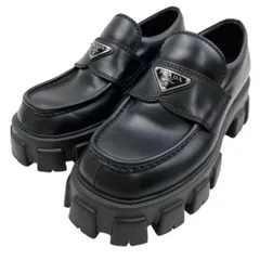 極美品　現行　プラダ モノリス ブラッシュドレザーローファー 黒　厚底　36 PRADA プラダ ローファー モノリス 1D649M B4L F0002 レディース
