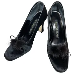 【美品】ブティックオーサキ (23) パンプス ハイヒール 飾り ファー 希少デザイン