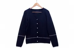 【212804】Les Copains レ・コパン  Vネック 長袖カーディガン ネイビー×ピンクのサムネイル