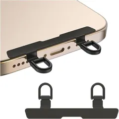 Turkalla スマホストラップホルダー 2口タイプ ・0.2mmの超薄型・浮きにくい湾曲設計 ステンレス製 携帯ストラップ タグパッチ 10kgまでの荷重量 スマホケースに挟む 充電影響なし 落下紛失防止(ブラック)