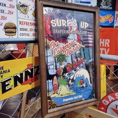 ビッグサイズ　アメキャラ　ウッドミラー/カリフォルニアレーズン/アメリカン雑貨　インテリア　鏡　看板