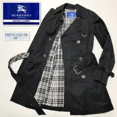 ■美品■BURBERRY BLUE LABEL バーバリーブルーレーベル　ダブルトレンチコート　ベルト　ベルテッド　ブラック×裏地ノバチェック　size 38(M) コットンギャバジン　ロゴボタン　日本製　三陽商会　レディース