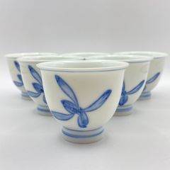 煎茶茶碗 染付 蘭 ６客　加藤和峰　紙箱入　煎茶道具　茶器　陶磁器　未使用