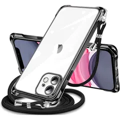 iPhone 12 用 ケース クリア ショルダー iphone12 用 スマホケース アイフォン12 カバー 肩掛け 斜めかけ 縄掛けケース 透明 TPU 薄型 軽量 耐衝撃 紐付き 斜めがけ 織りストラップ付き ネックストラップ ショルダー ケース 縦 1