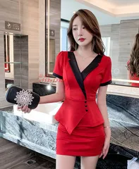 スーツ セクシー キャバスーツ タイト ボディーライン 韓国風 アフター 同伴 OL レッド ブルー キャバクラ きれいめ キャリアウーマン風送料無料 かっこいい  vii3x133247
