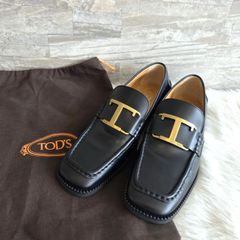 ★極美品 TODS トッズ ローファー T TIMELESS Tタイムレス レザー スクエアトゥ シューズ 靴 XXW44K0FX70RBT レディース ブラック ゴールド 36.5 23.5㎝ PAWNSHOPRiZ  パウンショップリズ