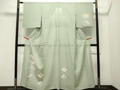 D515 夏着物　訪問着　花模様　銀彩　薄緑　絽　正絹　しつけ糸付き未使用極美品 訪問着 身丈160.5cm 裄丈61.5cm S 袷 草花 霞 金糸 金銀彩 灰色