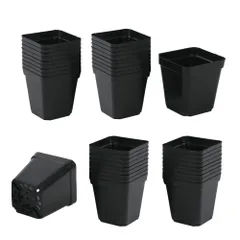 JUSTVEL 育苗ポット 苗ポット 50個セット 植木鉢 スリット鉢 プラ鉢 プランター フラワーポット プラスチック 四角 黒 軽量 