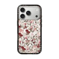 【在庫処分】CASETiFY コンパクト iPhone 17 Pro ケース [MagSafe対応/薄型 軽量/耐衝撃] - VINTAGE FLOWER MONDAY - クリア ブラック