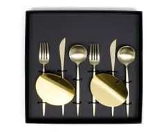新品 クチポール ムーンマット シャンパンゴールド デザートセット（ナイフ・フォーク・スプーン） + カトラリーレストゴールド 8点セット ギフトボックス Cutipol 正規販売代理店 カトラリー ナイフレスト 化粧箱付 結婚祝い プレゼント 贈り物