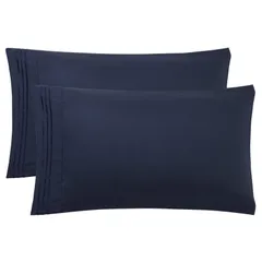 35x50cm ネイビー ピローカバー ソフト 無地 北欧 ホテル品質 ジッパー付き まくらカバー 2枚セット ピローケース 刺付き 枕カバー PiccoCasa