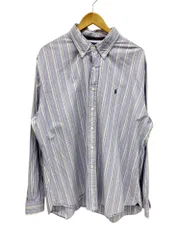 RALPH LAUREN (ラルフローレン) CUSTOM FIT 古着 ストライプ ボタンダウン 長袖シャツ ワンポイント刺繡 XXL パープル メンズ/028