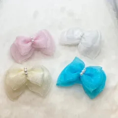 【 キラキラ 】 オーガンジー の 姫もみみリボン🎀【 ふんわり 】　うさぎ　犬　猫　アクセサリー　ヘアゴム　ヘアピン　子供　髪飾り　耳飾り　ヘアクリップ　首輪　リード　ハーネス