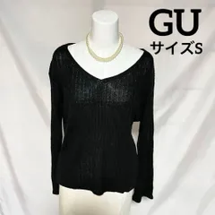 S 極美品✨ GU ジーユー リブニット 長袖 ブラック Vネックニット サイズFree 大きめサイズXLの方にも パンツにもスカートにも合わせやすく、一枚でサマになる優秀アイテム◎！ S543 0345