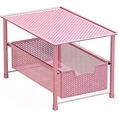 Simple Houseware 積み重ね可能 シンク下キャビネット スライドバスケット オーガナイザー 引き出し ピンク