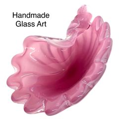 ヴィンテージ　レトロ　GLASS SHELL BOWL WITH PEARL ガラス ART オブジェ 真珠 貝　置物